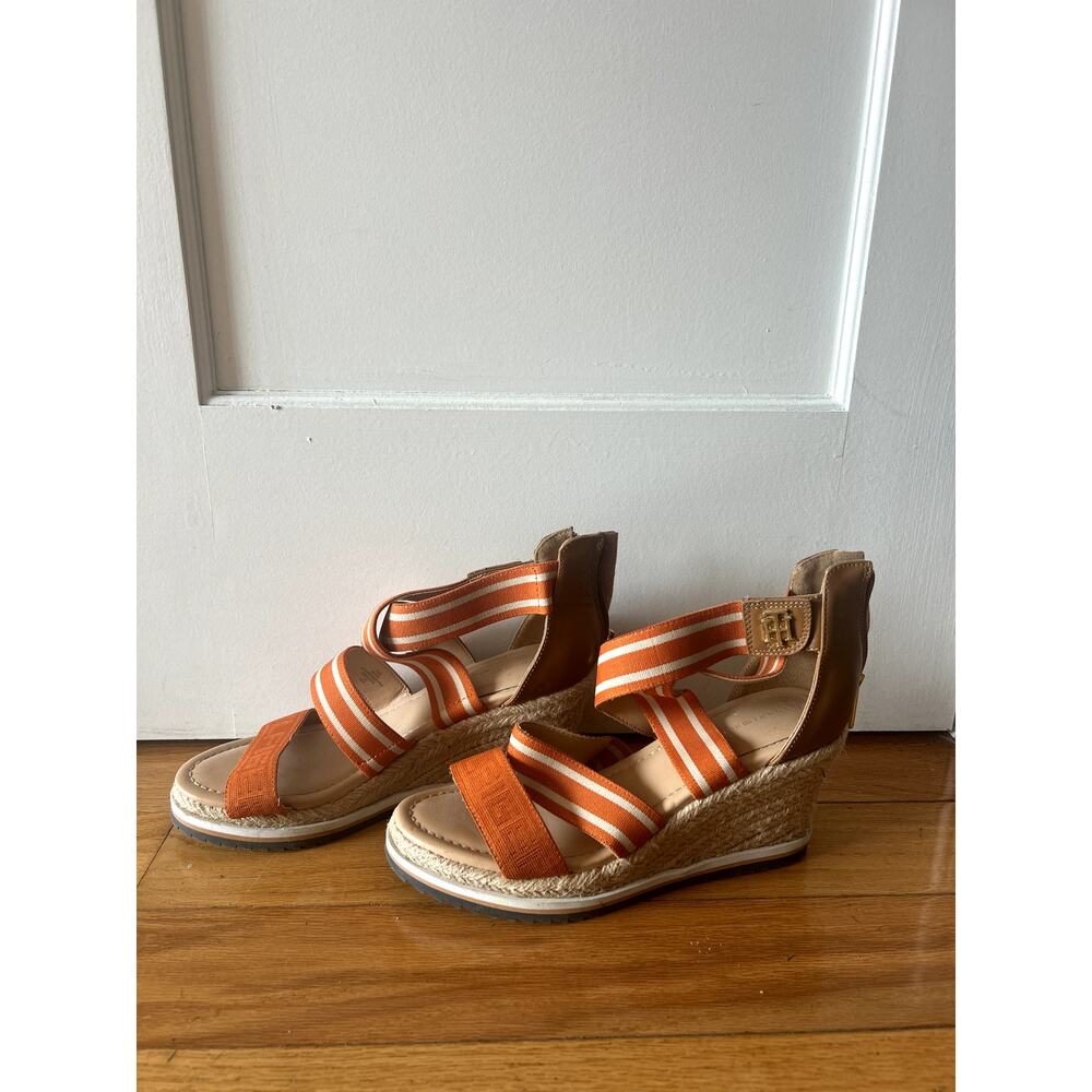 Tommy Hilfiger Striped Platform Sandals – Orange/White